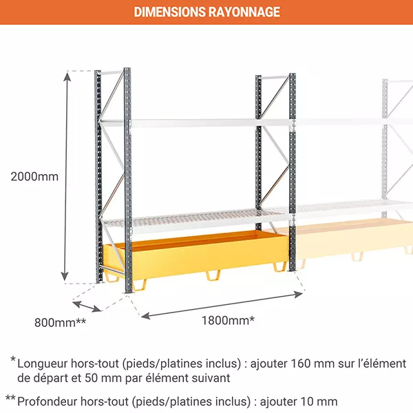 Rayonnage de rétention 2 niveaux – Bac de rétention 375 litres pour stockage de produits dangereux 3