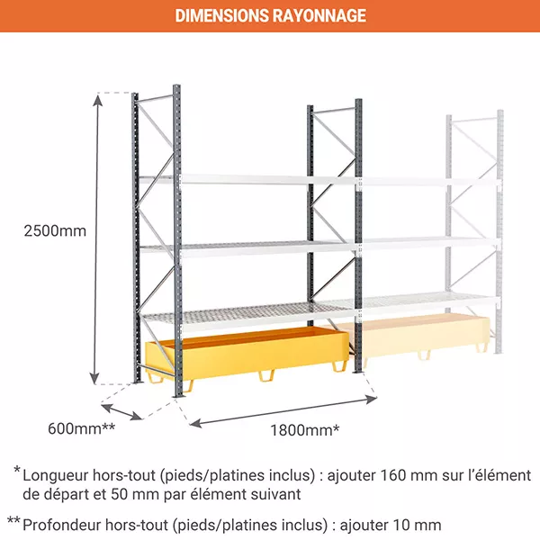 Rayonnage de rétention 3 niveaux – Bac de rétention 281 litres pour stockage de produits dangereux 3