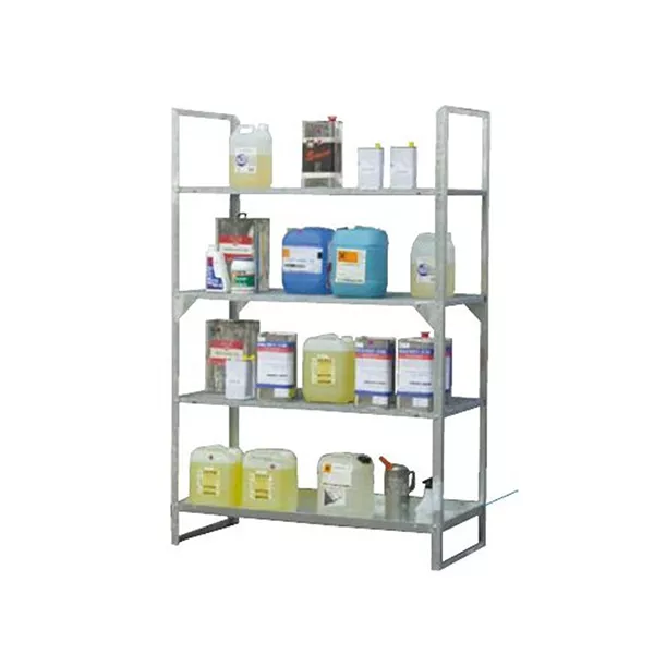 Rayonnage de rétention 4 niveaux – Acier galvanisé – Charge max 200kg par niveau – Rétention 20 L 1