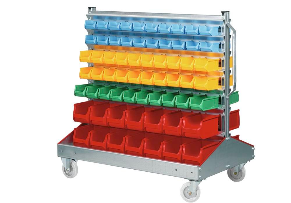 Etagère mobile sur roulettes avec 128 bacs à bec pro-line A sur 2 côtés – Vestiaire et armoire à matériel 1
