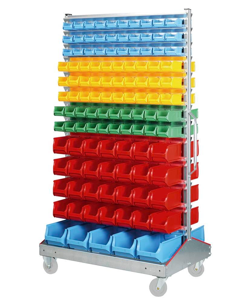 Etagère mobile sur roulettes avec 226 bacs à bec pro-line A, acier galvanisé, 1200 x 730 x 2040 mm 1