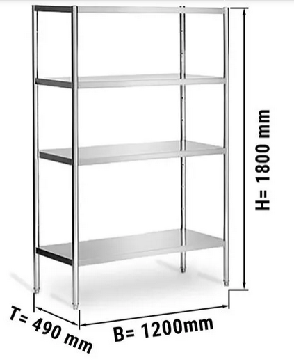 Étagères en inox 4 niveaux 1200x500mm – Référence TBSERP125N – Capacité 80kg par tablette 1