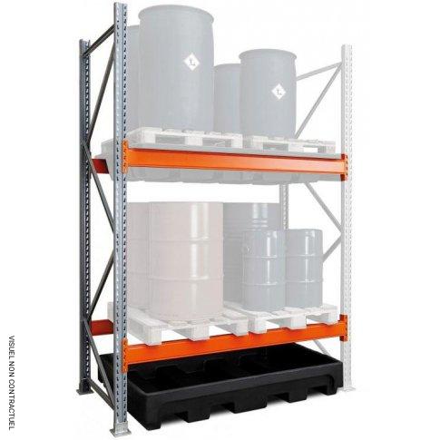 Extension pour rayonnage 22/520 avec bac de rétention PEMD – Pour huiles, fioul, gasoil, produits chimiques – CEMO – Rayonnage d&rsquo;atelier 1
