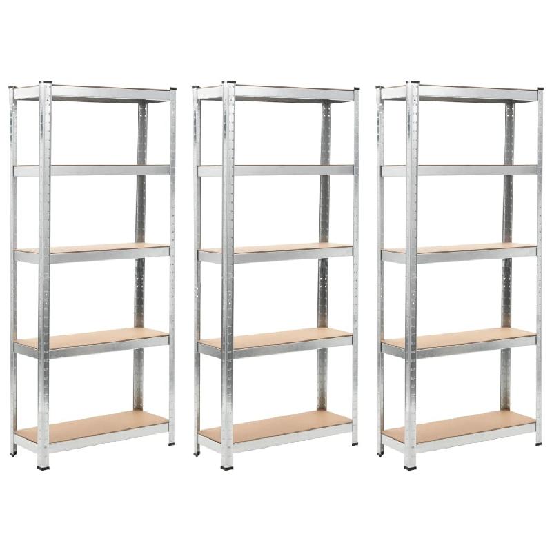 Helloshop26 – Lot de 3 étagères de rangement charge lourde robuste atelier garage outils acier galvanisé et MDF 172 cm argenté 02_0000719 – argent 1