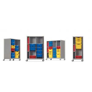 Serie 600 – Module de rangement scolaire avec structure en acier, parois perforées et compartiments pour bacs et classeurs 1