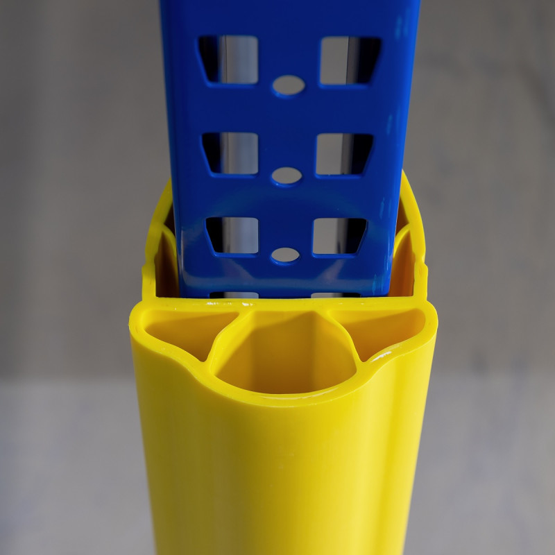 Protection d&rsquo;échelle flexible pour rayonnage – Hauteur 400 ou 600 mm – Largeur montant 75 à 125 mm – Polyéthylène jaune 4