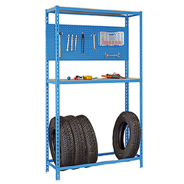 Rack à pneus avec panneau perforé – 3 niveaux, charge 200 kg, hauteur 2000 mm, longueurs 1000 ou 1200 mm - Image 1