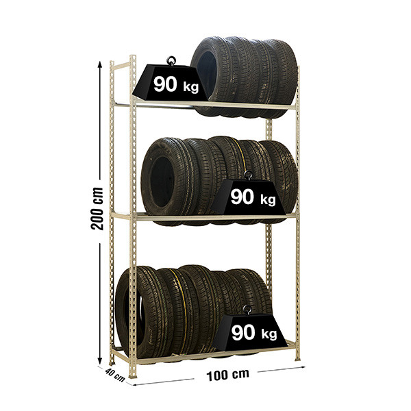 Rack à pneus et jantes économique – Stockage pour garages – 3 longueurs (900, 1000, 1200 mm) – Hauteur 2000 mm 3