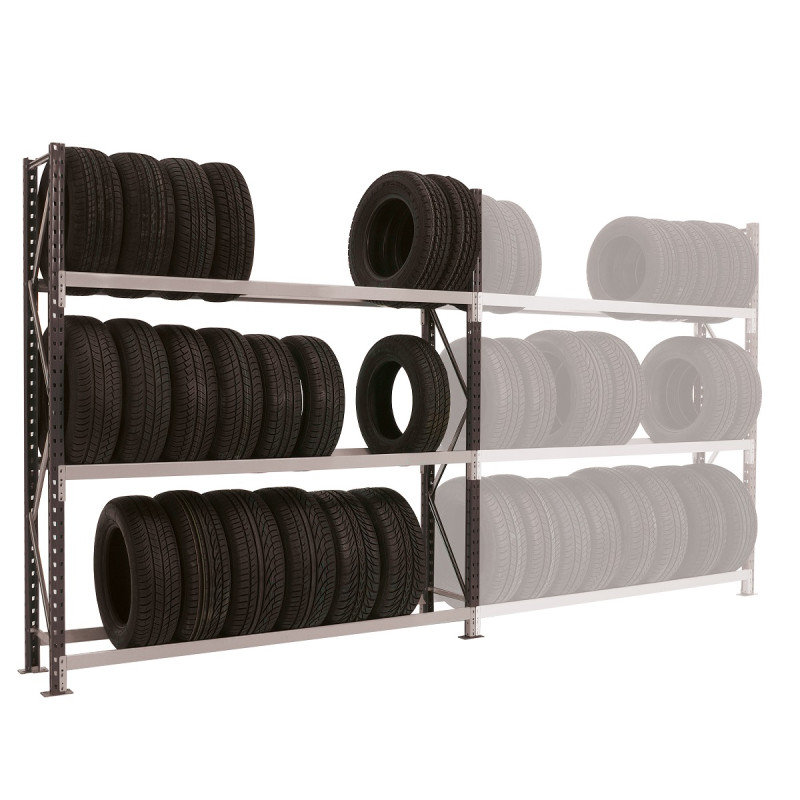 Rack à pneus PL – Simple profondeur 500 mm, hauteur 2000 mm, 2 niveaux, charge 4500 kg 2