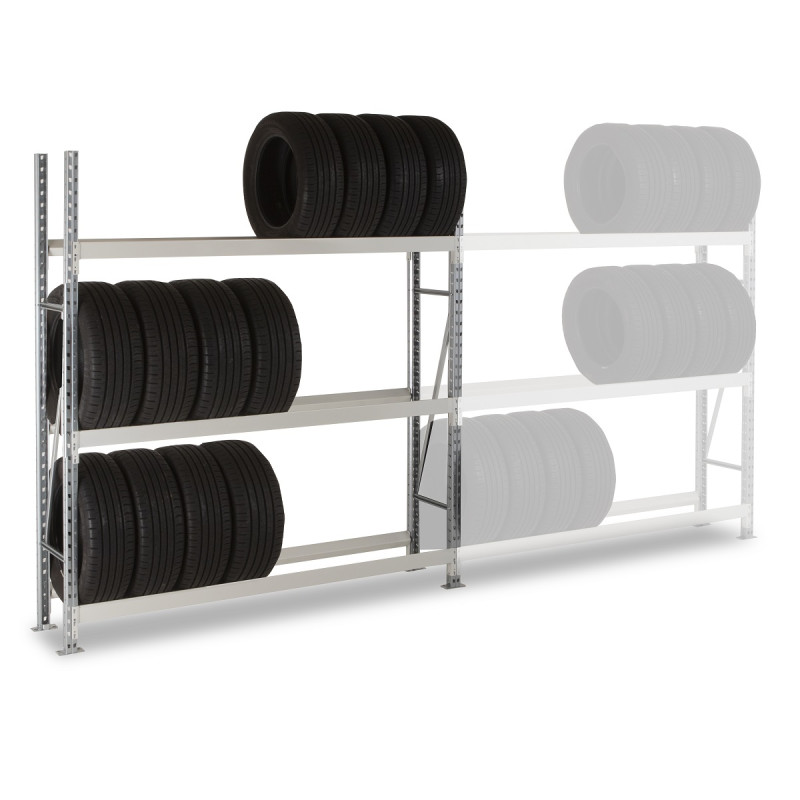 Rack à pneus VL – Simple profondeur 400 mm, 3 niveaux, hauteur 2000 mm, capacité 1800 kg 2