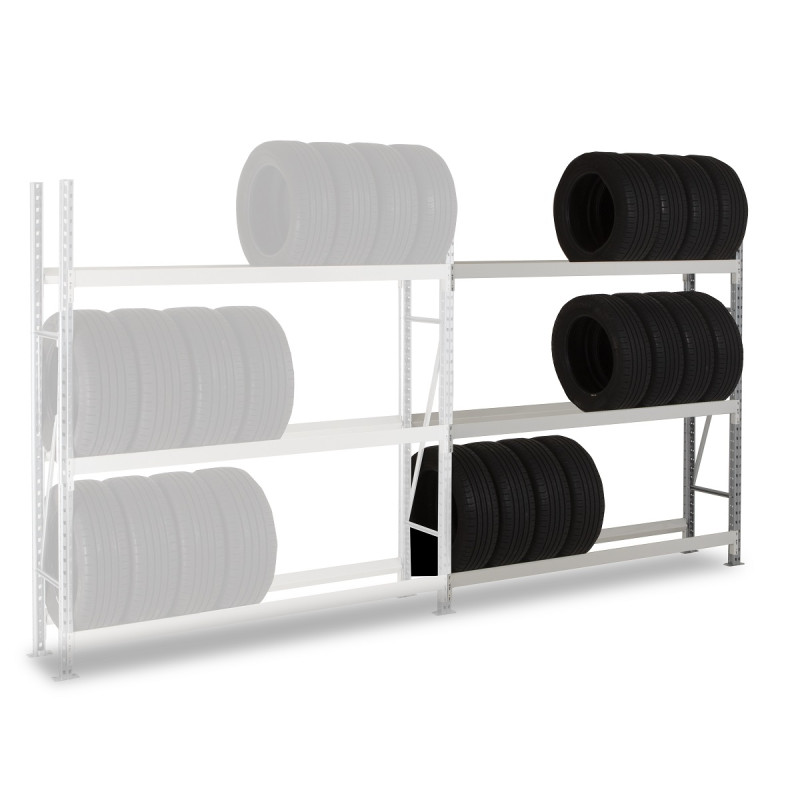 Rack à pneus VL – Simple profondeur 400 mm, 3 niveaux, hauteur 2000 mm, capacité 1800 kg 3