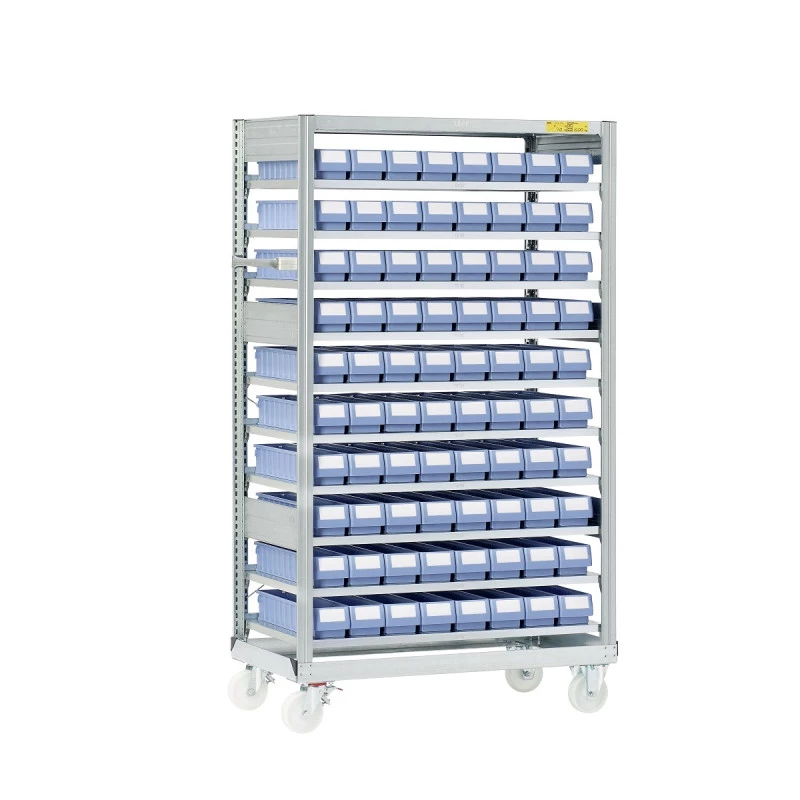Rack mobile avec bacs de rangement – Rayonnage à roulettes avec 40 ou 80 bacs galvanisés – Charge 70 kg/niveau 2