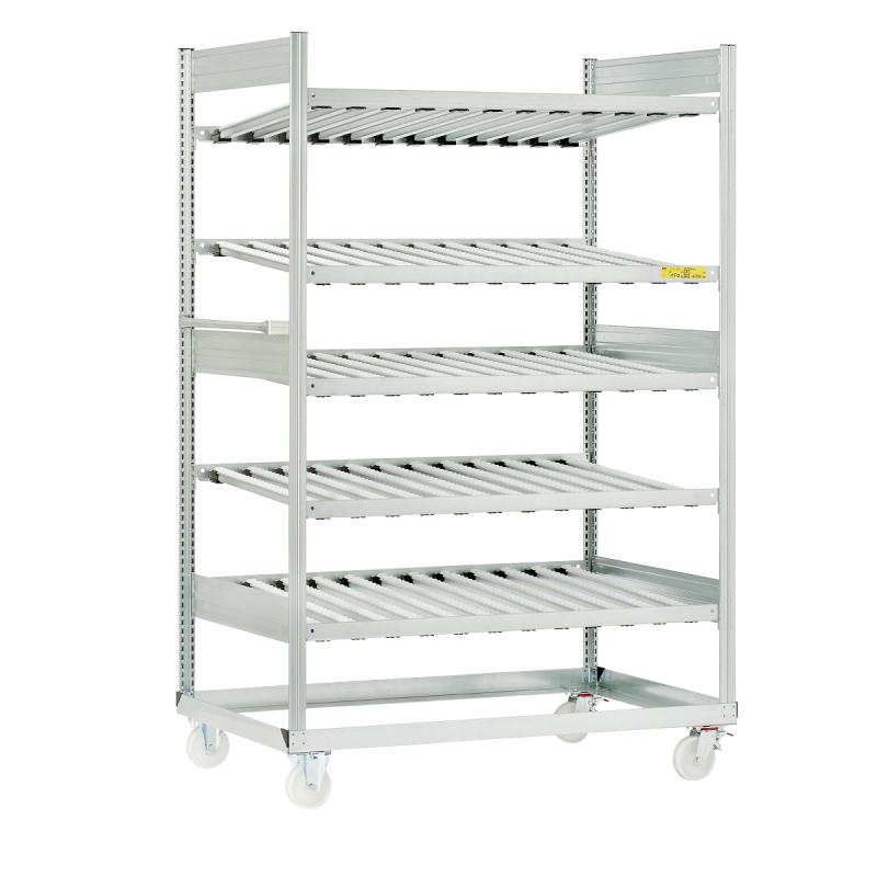 Rayonnage mobile avec rails à galets – 5 niveaux pour bacs 400×300 mm – Capacité 32 bacs – Réf. 202.4033.01 2