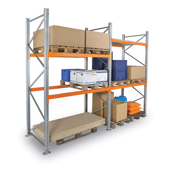 Rack à palettes 2 niveaux – Hauteur 3000mm, Longueur 1825mm, Profondeur 1100mm – Stockage 6 palettes max, 1000kg par palette 1