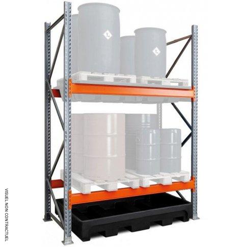 Rayonnage d&rsquo;atelier 18/405 avec bac de rétention PEMD – CEMO – Pour huiles, fioul, gasoil, produits chimiques – Rétention 405 L – Charge max 3 850 kg 1