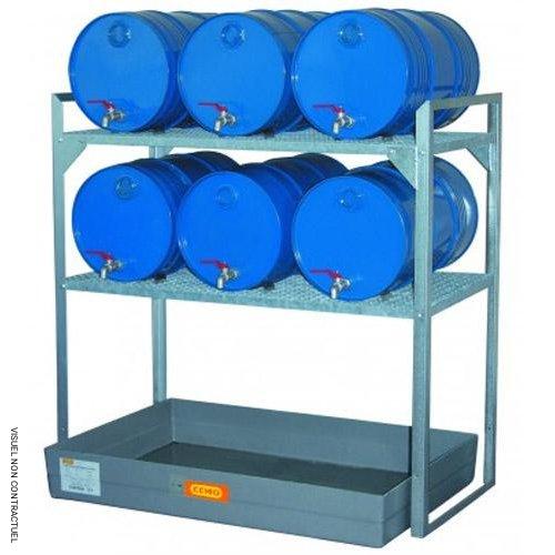 Rayonnage d&rsquo;atelier 360 avec cale-fûts pour 6 fûts de 60 litres – Acier galvanisé, charge 400 kg – CEMO 1