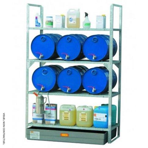Rayonnage d&rsquo;atelier 540 avec cale-fûts pour 6 fûts 60 litres – Charge max 800 kg – CEMO CE 7734F 1