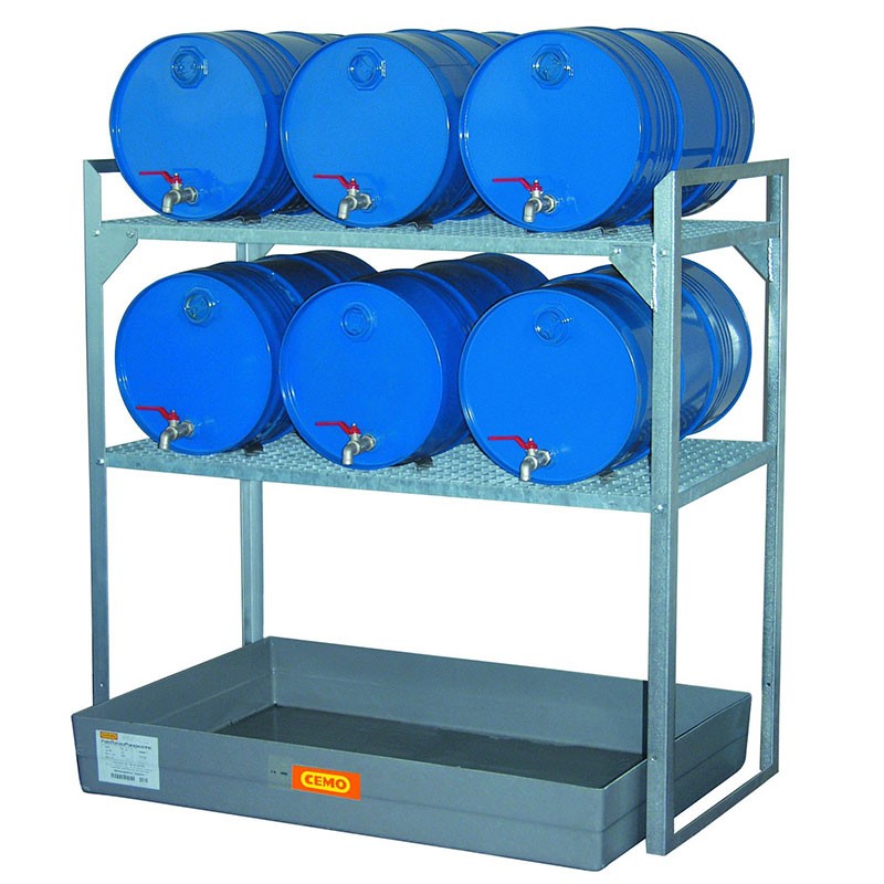 Rayonnage 6 fûts 60 litres avec bac de rétention 150 litres – Rayonnage à fûts sur rétention – Réf. 7642F 1