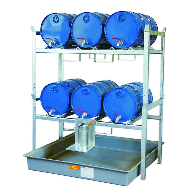 Rayonnage 6 fûts de 60 litres avec bac de rétention 220 litres – Acier galvanisé – Réf. 7675F 1