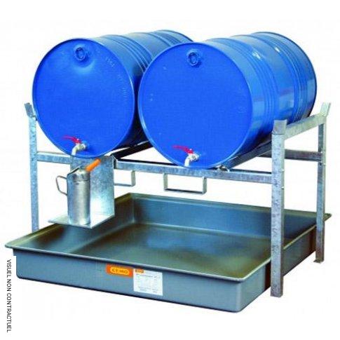 Rayonnage 800 pour 2 fûts de 220 litres – Huiles, lubrifiants – CEMO – Acier galvanisé, charge max 450 kg/niveau – Réf. 7670F 1