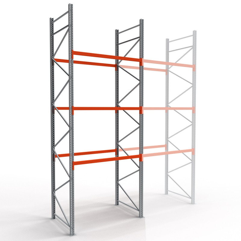 Rayonnage à palettes H4500 – Palettier 3 niveaux, charge max 2850 kg, lisses oranges, fabrication française 4