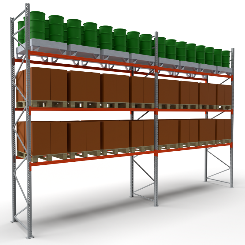 Rayonnage à palettes H4500 – Palettier 3 niveaux, charge max 2850 kg, lisses oranges, fabrication française 1