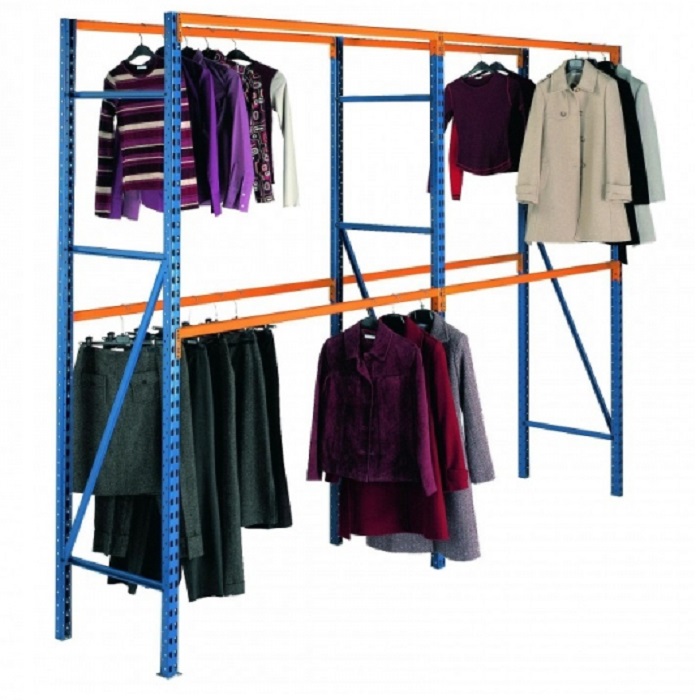 Rayonnage à penderie – 2 niveaux, 2400 mm de hauteur, 1600 mm de longueur utile, 600 mm de profondeur - Image 1