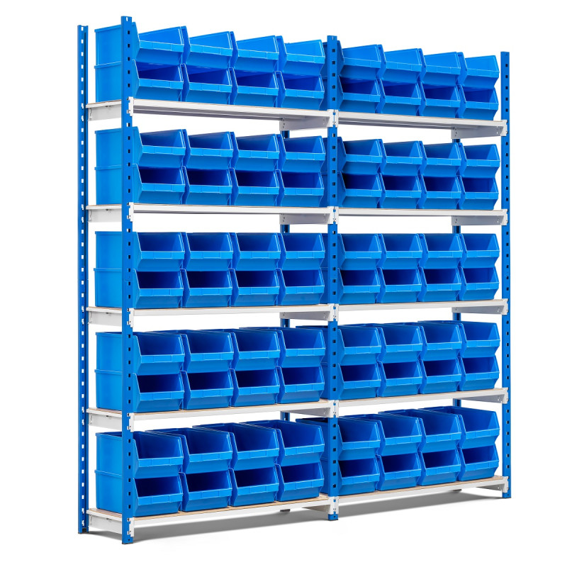 Rayonnage picking avec 40 bacs à bec de 9 litres – Hauteur 2000 mm – 5 niveaux – Module départ ou kit 2