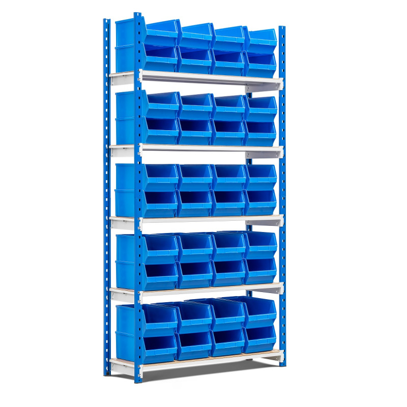 Rayonnage picking avec 40 bacs à bec de 9 litres – Hauteur 2000 mm – 5 niveaux – Module départ ou kit 1