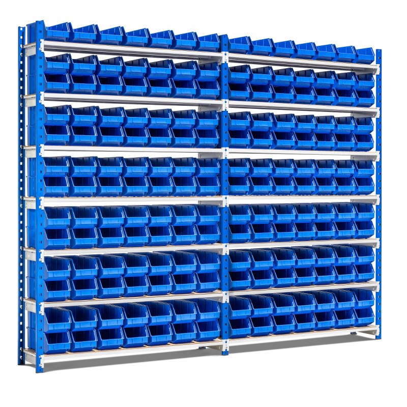 Rayonnage à bacs – 91 bacs plastiques de 3,67 litres – 7 niveaux – Profondeur 300 mm – Hauteur 2000 mm 2