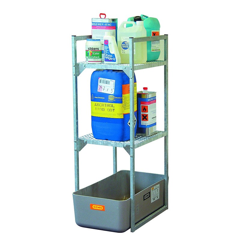 Rayonnage 7639F avec caillebotis pour petits récipients et bac de rétention de 65 litres – acier galvanisé 1