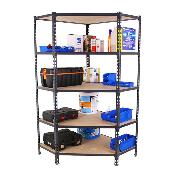Rayonnage d&rsquo;angle 5 niveaux – Hauteur 1800 mm, largeur 900 mm, profondeur 300/400/500 mm, charge 200 kg/niveau 2