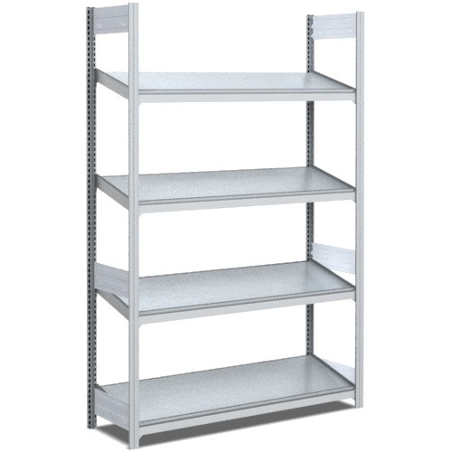 Rayonnage d&rsquo;approvisionnement simple profondeur – 4 tablettes acier inclinées 10° – Hauteur 2000 mm – Longueur 1000 ou 1300 mm 2