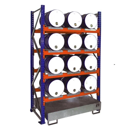 Rayonnage de rétention BAUER pour 9 à 12 fûts de 60 L avec bac acier 200 L - Image 1
