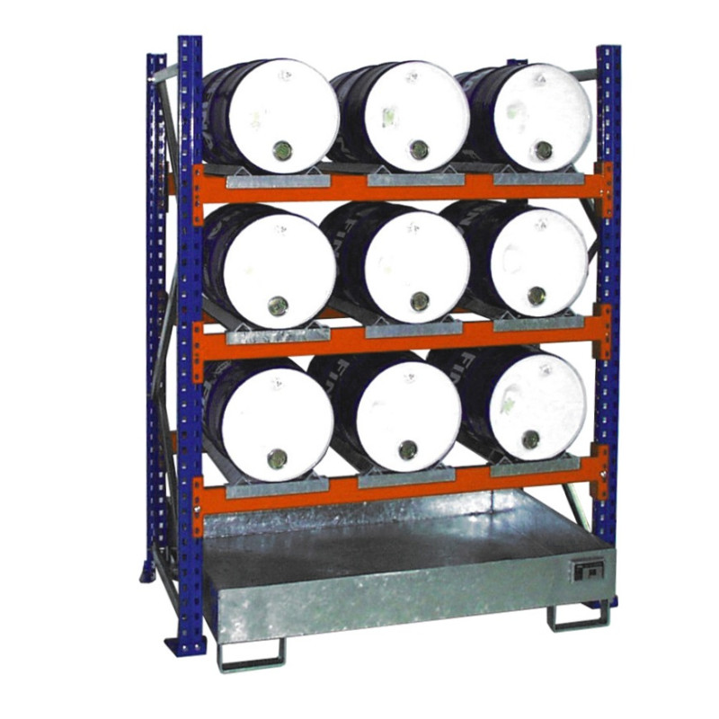 Rayonnage de rétention BAUER pour 9 à 12 fûts de 60 L avec bac acier 200 L - Image 2