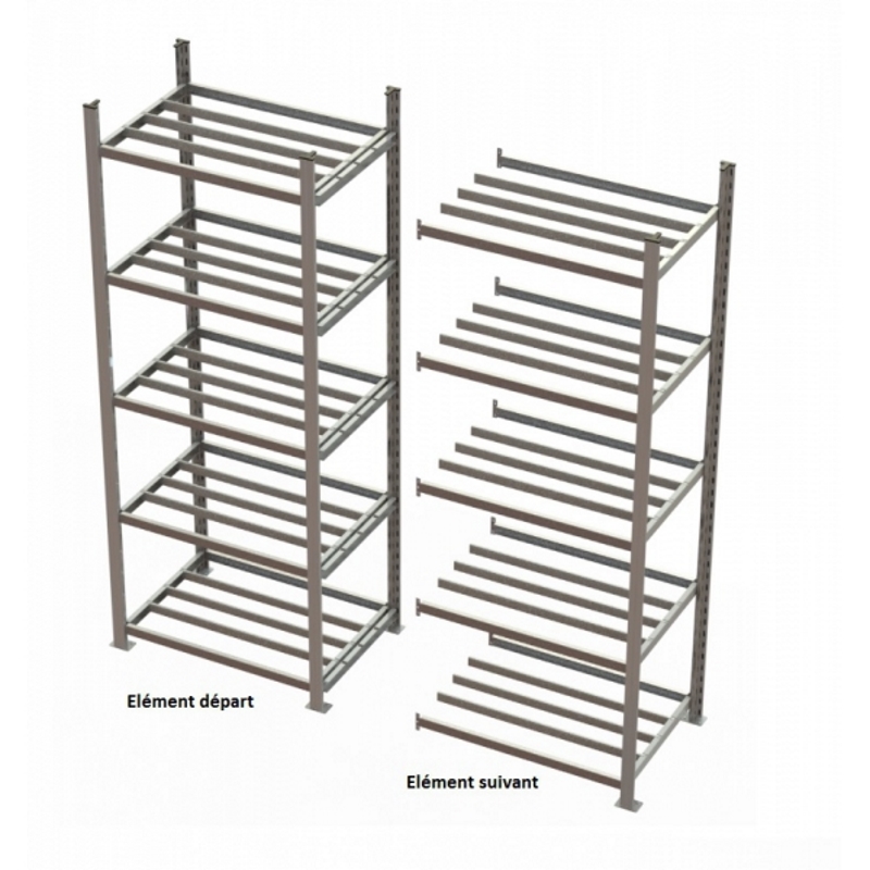 Rayonnage de rétention acier sans caillebotis – 5 étagères – Hauteur 2000 mm – Charge 175 kg/étagère – Capacité 20 L/étagère 2