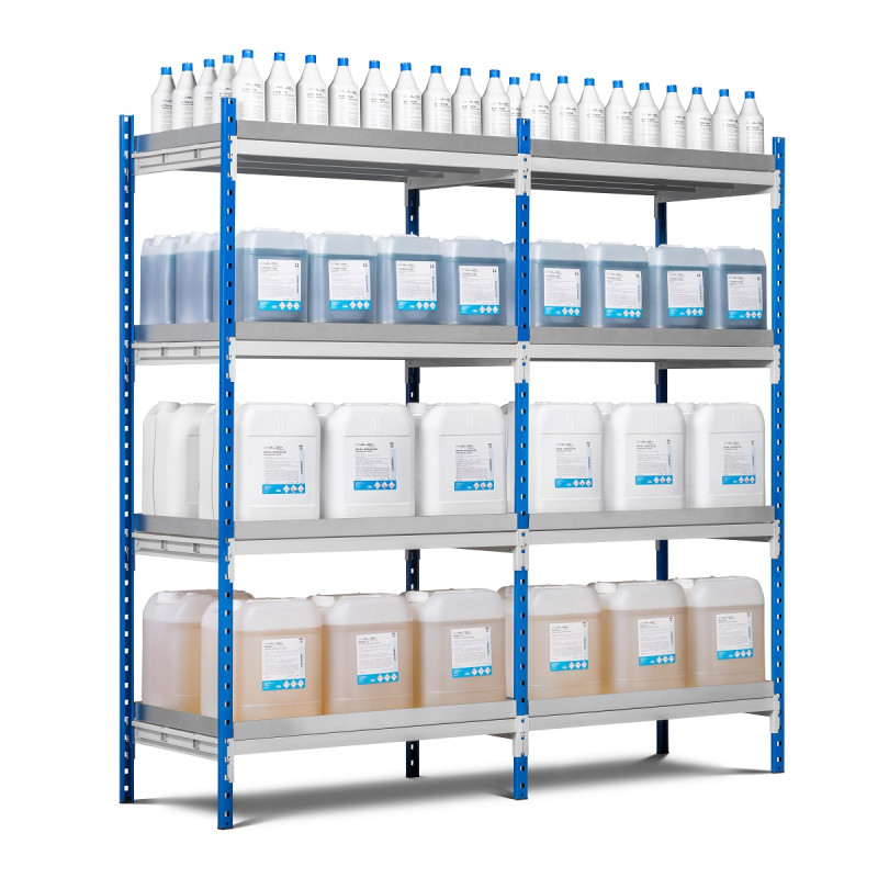 Rayonnage de rétention universel bacs acier – 4 niveaux, capacité 80 à 128 L, longueur 1000 ou 1250 mm 1