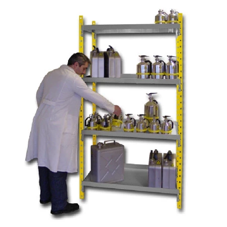 Rayonnage de sécurité en acier – Rayonnage de rétention 4 niveaux – Charge 250 kg/niveau – Capacité 72 à 108 L 1