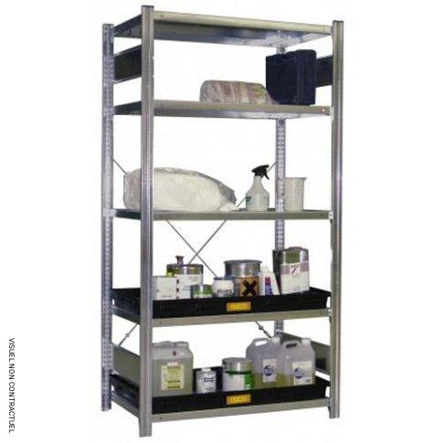 Rayonnage d&rsquo;atelier en acier galvanisé sur 5 étages 10/20 – CEMO – Charge max 800 kg, rétention 30 litres 1