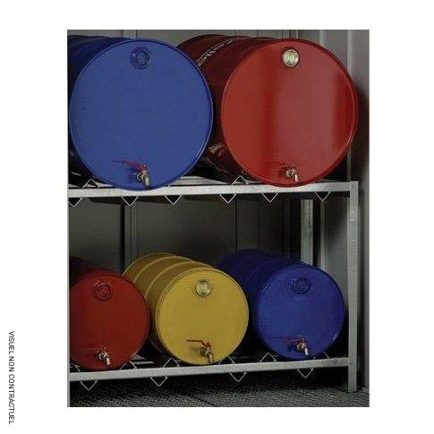 Rayonnage fûts avec 2 niveaux – CEMO – Accessoire de rayonnage pour 2 fûts de 200 litres ou 3 fûts de 60 litres – 135 x 52 x 90 cm 1