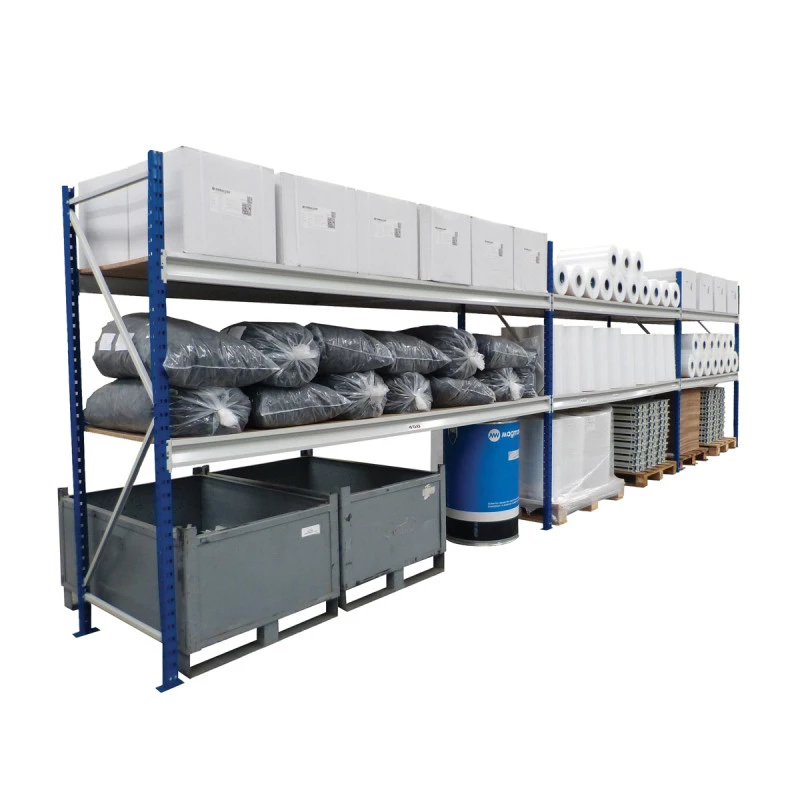 Rayonnage industriel mi-lourd polyvalent – Hauteur 2500 mm avec plateaux agglomérés – 2 niveaux – Charge 850 kg/niveau 1