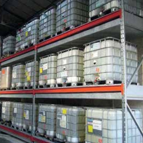 Rayonnage lourd de rétention en acier galvanisé – 2 ou 3 niveaux pour palettes et IBC 1000 L – longueurs 3 m ou 4 m 2