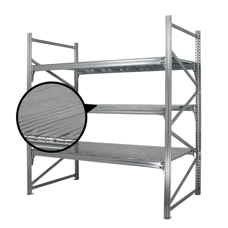 Rayonnage industriel mi-lourd galvanisé – Hauteur 3000 mm – Charge 720 kg/niveau – KIT Départ ou Suivant 3
