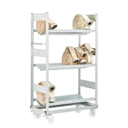 Rayonnage mobile pour tuyaux – Rack mobile spécial tuyaux de pompiers – 3 niveaux, charge 500 kg, finition galvanisée – Réf. 202.4070.01 1