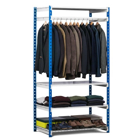 Rayonnage porte-cintres avec étagères – Hauteur 2000 mm, profondeur 600 mm, longueur 1000 ou 1250 mm - Image 1