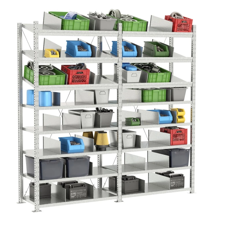 Rayonnage pour pièces détachées – 8 niveaux dont 3 inclinés – Hauteur 2000 mm – Stockage léger – Fabriqué en France - Image 1