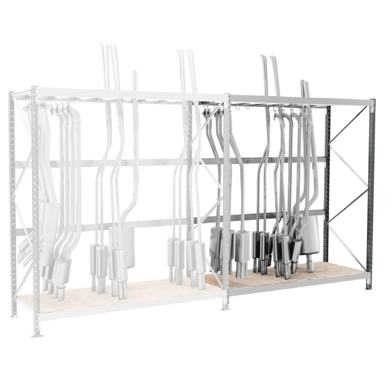 Rayonnage pour stocker les pièces d&rsquo;échappement – 2 niveaux, 800 mm de profondeur, 2000 mm de hauteur, 2100 mm de long, fabriqué en France 3
