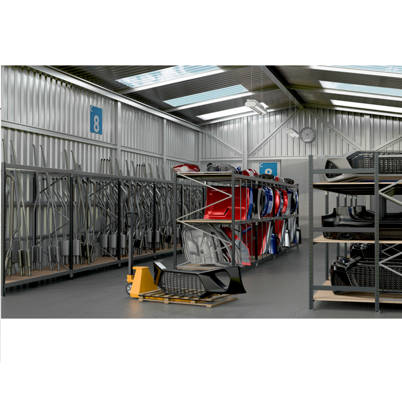 Rayonnage pour stocker les pièces d&rsquo;échappement – 2 niveaux, 800 mm de profondeur, 2000 mm de hauteur, 2100 mm de long, fabriqué en France 4