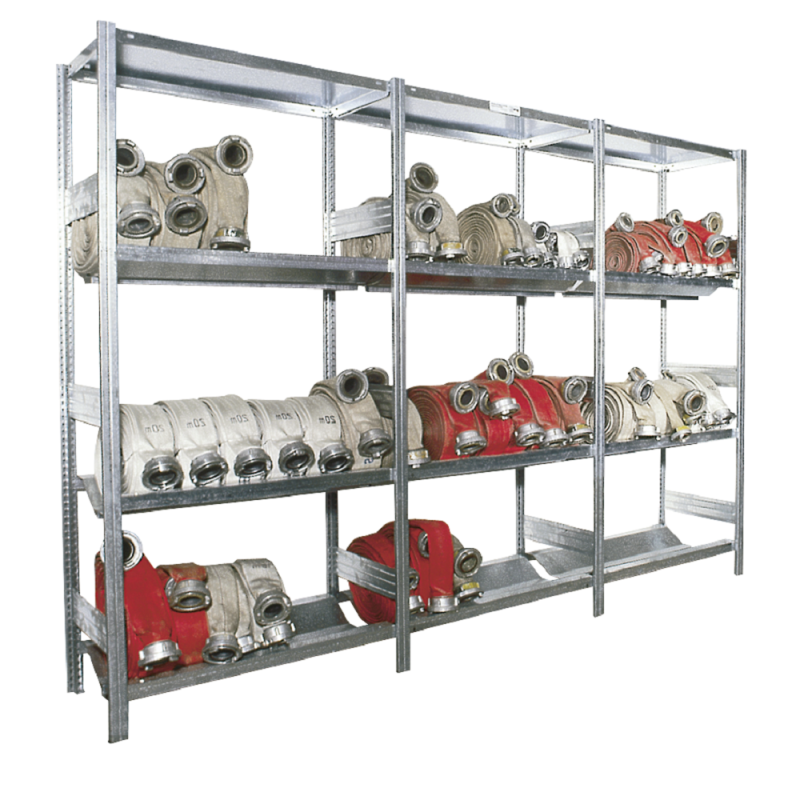 Rayonnage pour tuyaux – Rack spécial rangement de tuyaux de pompiers – Hauteur 2200 mm (3 niveaux) ou 2500 mm (4 niveaux) – Montage sans vis ni boulons 1