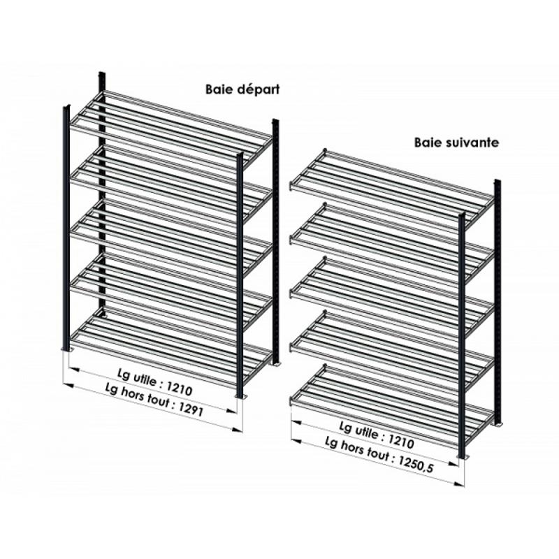 Rayonnage spécial boites archives – 6 niveaux – 1210 mm de long utile – 500 mm de profondeur – 1800 mm de hauteur 2